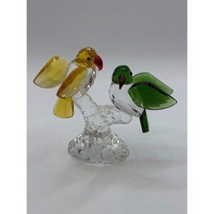 Crystal Parrots Birds Figurine with Green & Yellow Parrots on Branch